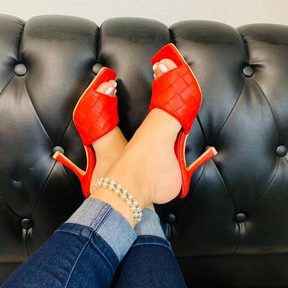 None Shoes - RedLeather PeepToe ShoeWomens SlippersParty Summer